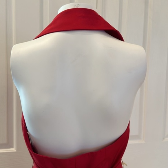 Carmen Marc Valvo Collection Women's Red Halter Dress Black Lace Size 6 - Picture 13 of 14